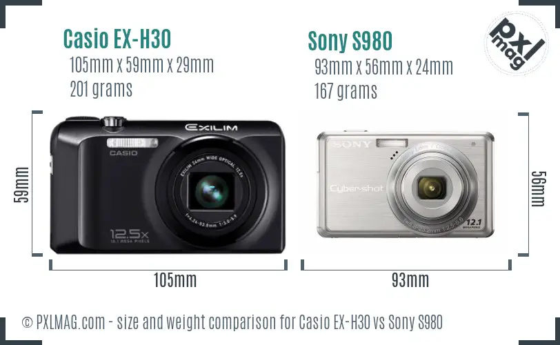 Casio EX-H30 vs Sony S980 size comparison