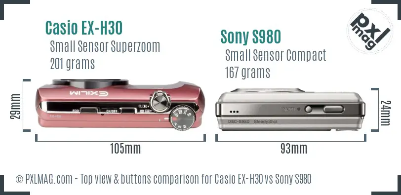 Casio EX-H30 vs Sony S980 top view buttons comparison