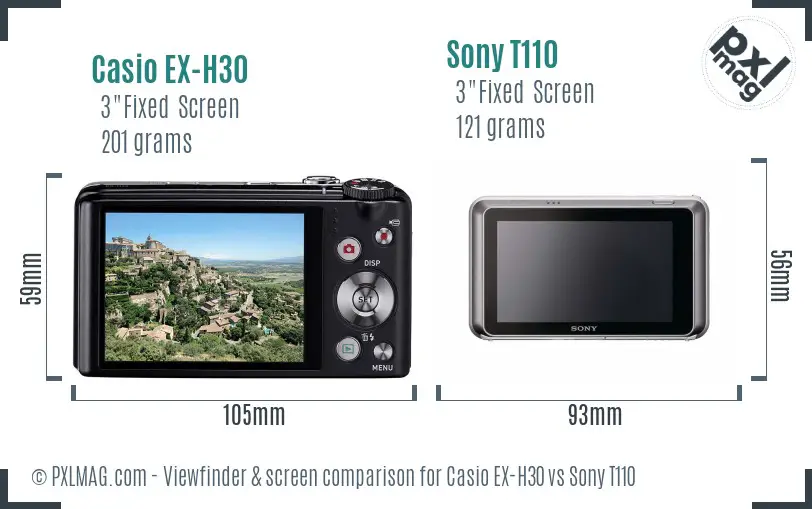 Casio EX-H30 vs Sony T110 Screen and Viewfinder comparison