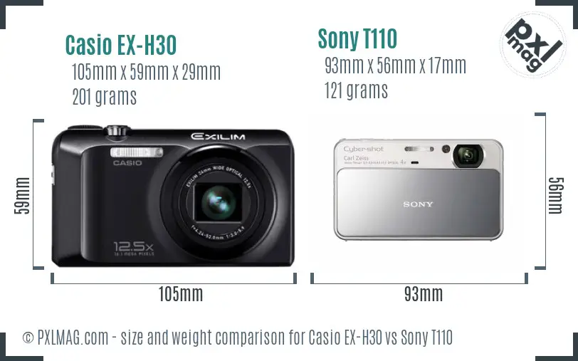 Casio EX-H30 vs Sony T110 size comparison