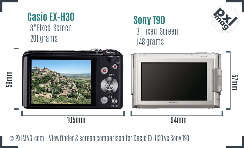 Casio EX-H30 vs Sony T90 Screen and Viewfinder comparison