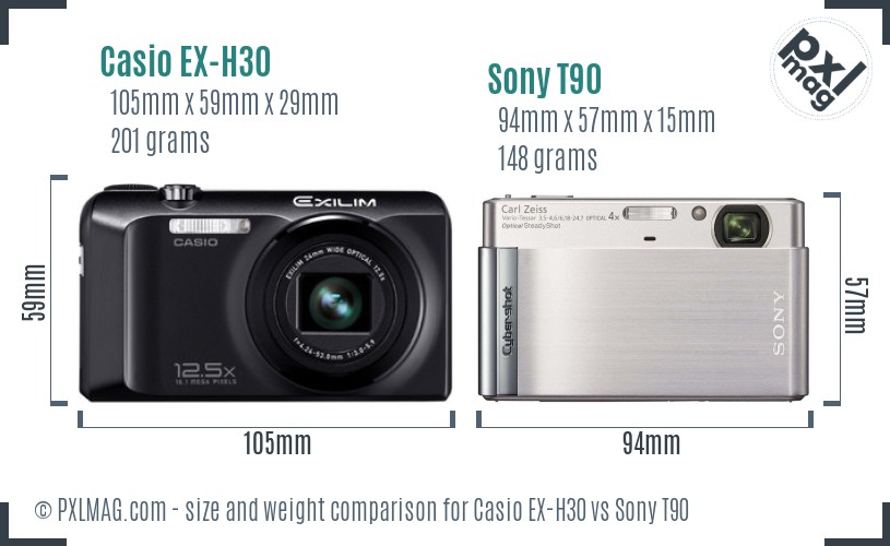 Casio EX-H30 vs Sony T90 size comparison