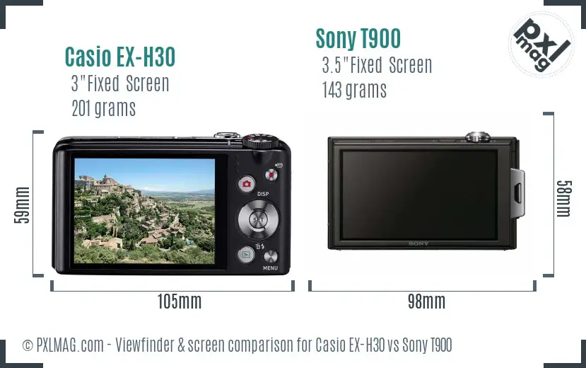 Casio EX-H30 vs Sony T900 Screen and Viewfinder comparison