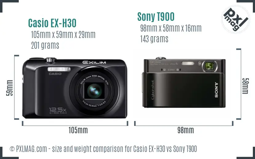 Casio EX-H30 vs Sony T900 size comparison