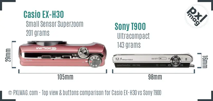 Casio EX-H30 vs Sony T900 top view buttons comparison