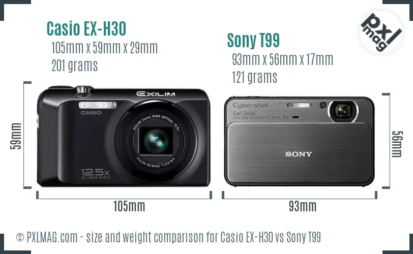 Casio EX-H30 vs Sony T99 size comparison Casio EX-H30 vs Sony T99 size comparison