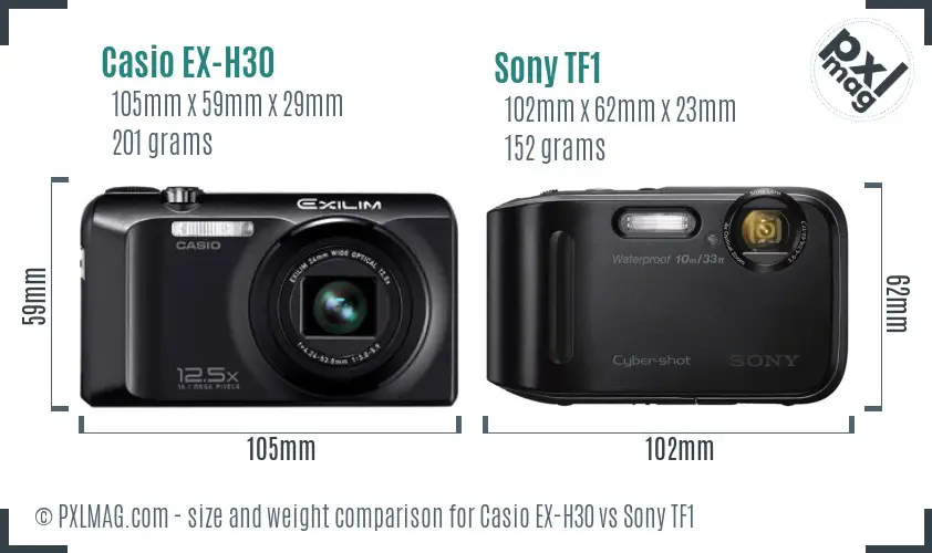 Casio EX-H30 vs Sony TF1 size comparison