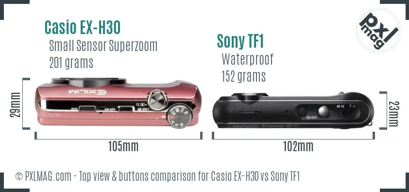 Casio EX-H30 vs Sony TF1 top view buttons comparison