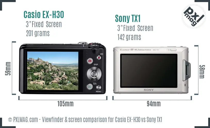 Casio EX-H30 vs Sony TX1 Screen and Viewfinder comparison