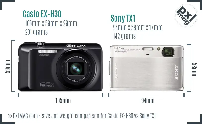Casio EX-H30 vs Sony TX1 size comparison