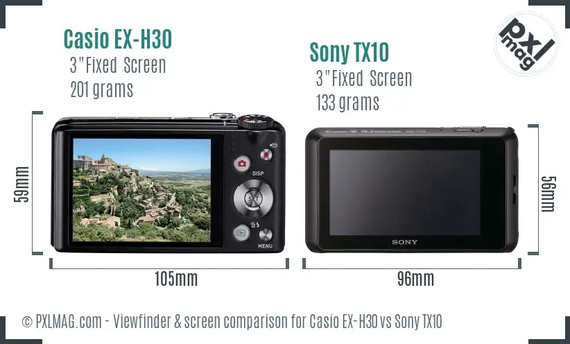 Casio EX-H30 vs Sony TX10 Screen and Viewfinder comparison