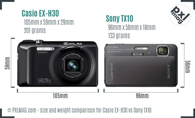 Casio EX-H30 vs Sony TX10 size comparison