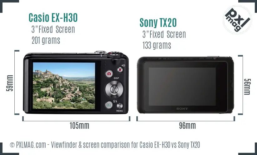 Casio EX-H30 vs Sony TX20 Screen and Viewfinder comparison