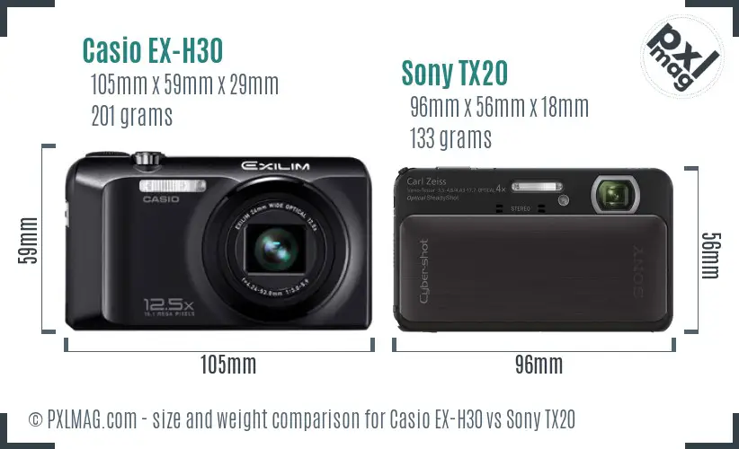 Casio EX-H30 vs Sony TX20 size comparison