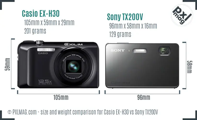 Casio EX-H30 vs Sony TX200V size comparison