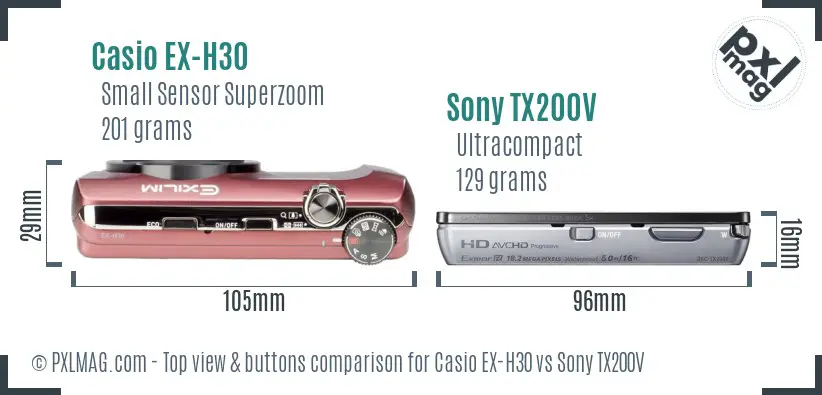 Casio EX-H30 vs Sony TX200V top view buttons comparison