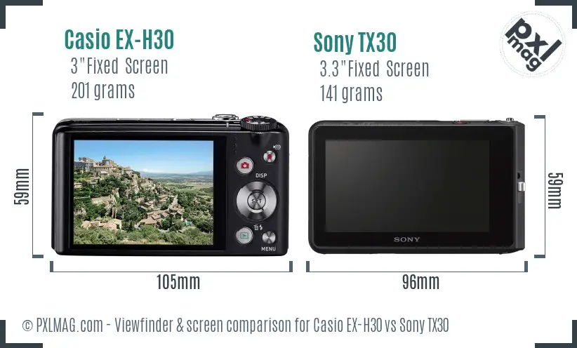 Casio EX-H30 vs Sony TX30 Screen and Viewfinder comparison