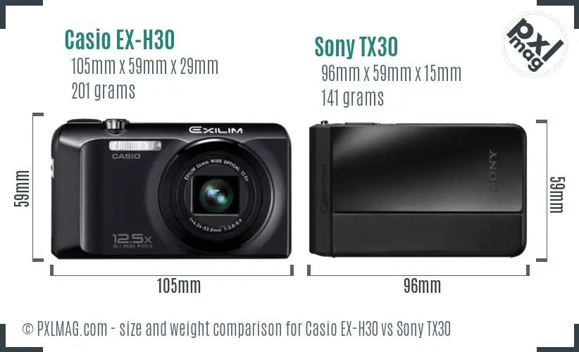 Casio EX-H30 vs Sony TX30 size comparison