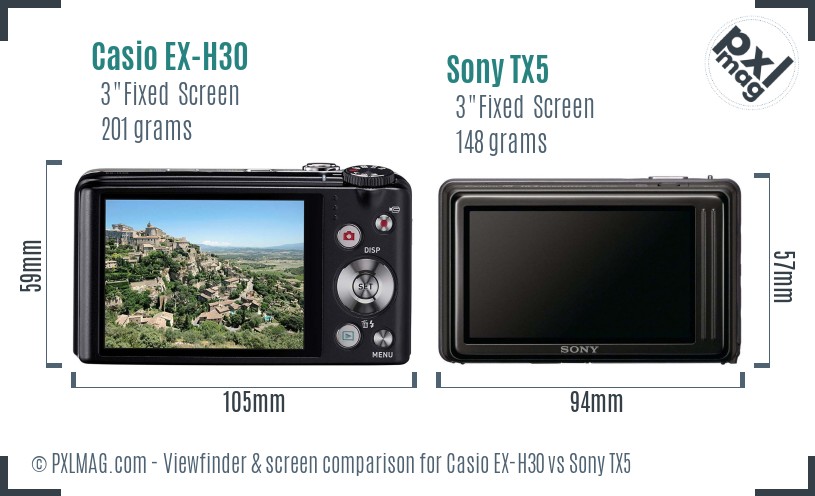 Casio EX-H30 vs Sony TX5 Screen and Viewfinder comparison