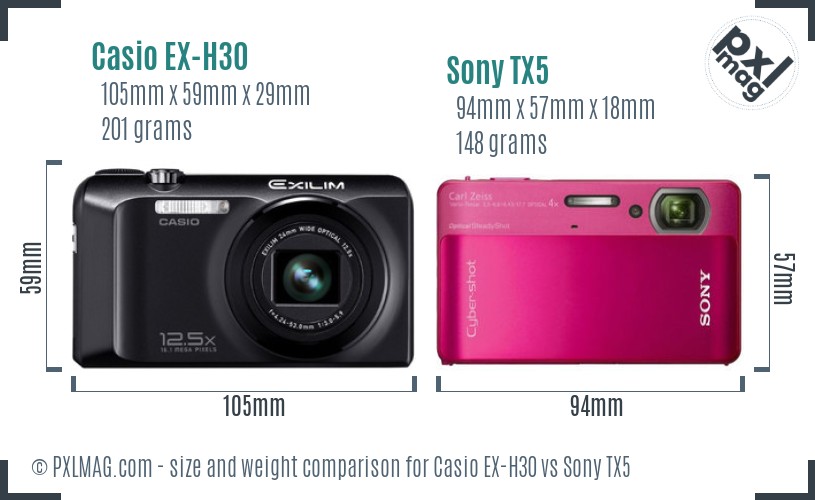 Casio EX-H30 vs Sony TX5 size comparison