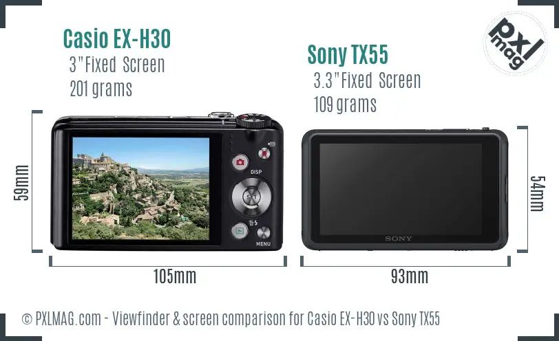 Casio EX-H30 vs Sony TX55 Screen and Viewfinder comparison Casio EX-H30 vs Sony TX55 Screen and Viewfinder comparison