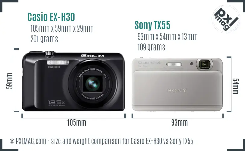 Casio EX-H30 vs Sony TX55 size comparison Casio EX-H30 vs Sony TX55 size comparison