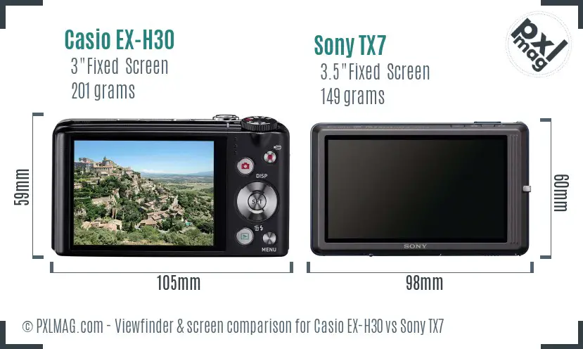 Casio EX-H30 vs Sony TX7 Screen and Viewfinder comparison