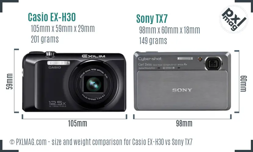 Casio EX-H30 vs Sony TX7 size comparison