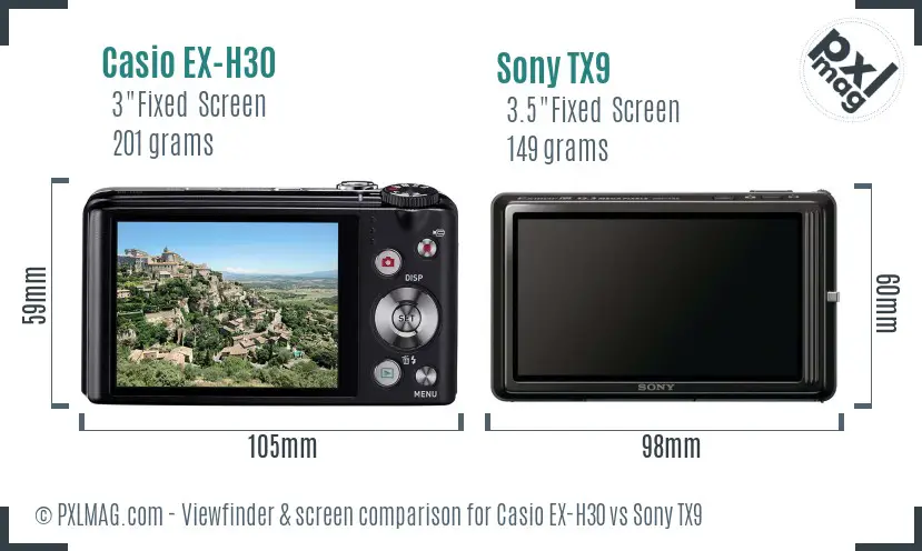 Casio EX-H30 vs Sony TX9 Screen and Viewfinder comparison