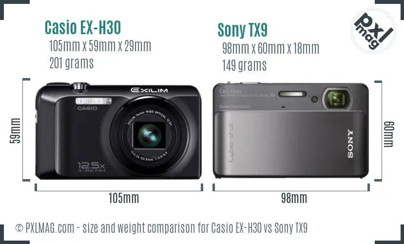 Casio EX-H30 vs Sony TX9 size comparison