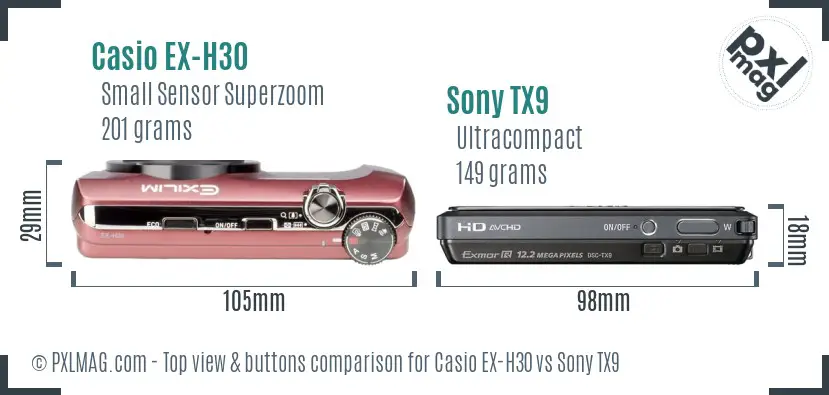 Casio EX-H30 vs Sony TX9 top view buttons comparison