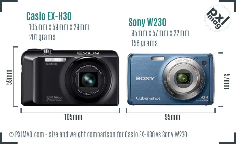 Casio EX-H30 vs Sony W230 size comparison