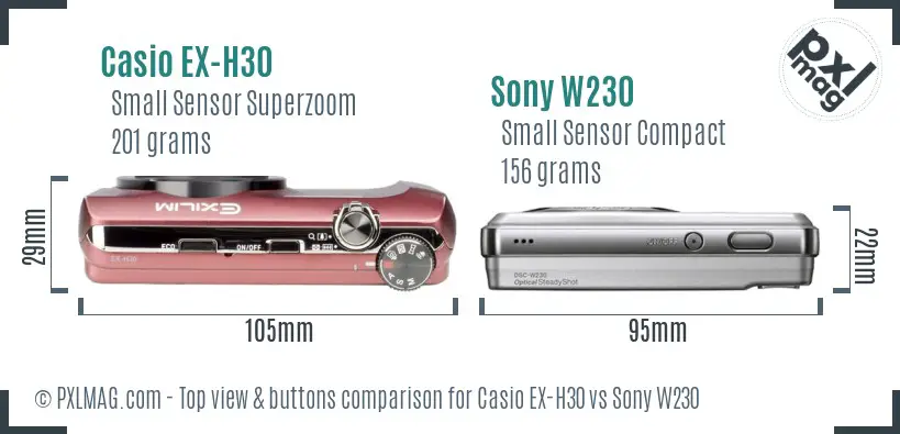 Casio EX-H30 vs Sony W230 top view buttons comparison