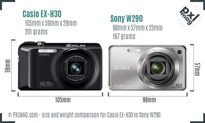 Casio EX-H30 vs Sony W290 size comparison