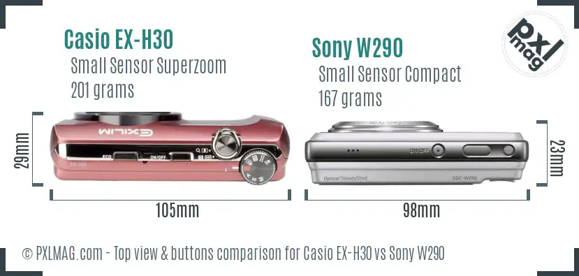 Casio EX-H30 vs Sony W290 top view buttons comparison