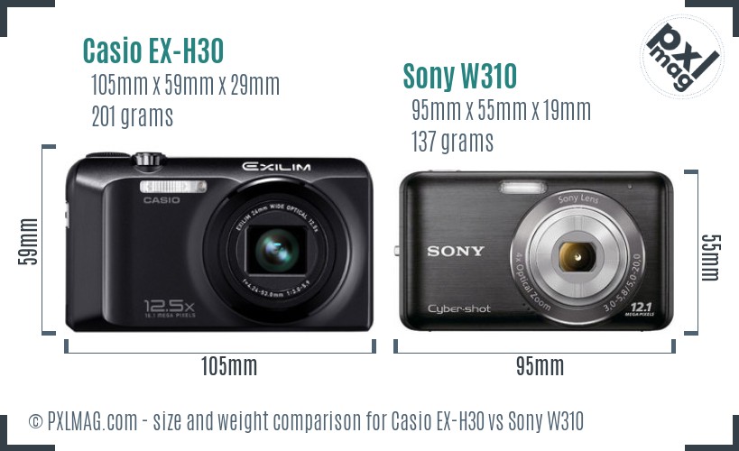 Casio EX-H30 vs Sony W310 size comparison