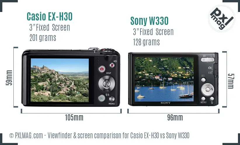 Casio EX-H30 vs Sony W330 Screen and Viewfinder comparison