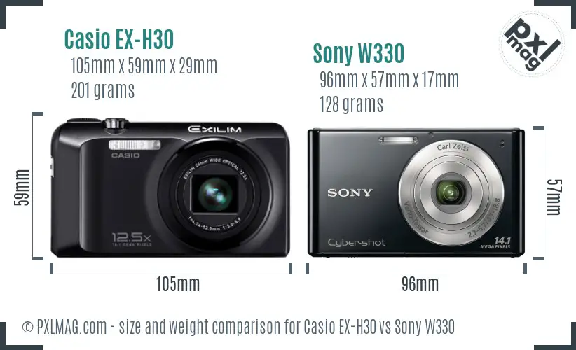 Casio EX-H30 vs Sony W330 size comparison