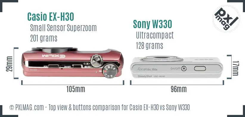 Casio EX-H30 vs Sony W330 top view buttons comparison