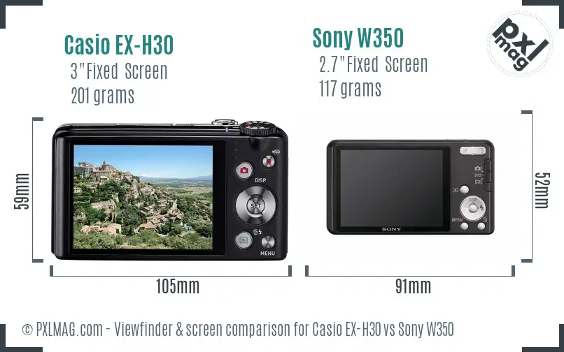 Casio EX-H30 vs Sony W350 Screen and Viewfinder comparison