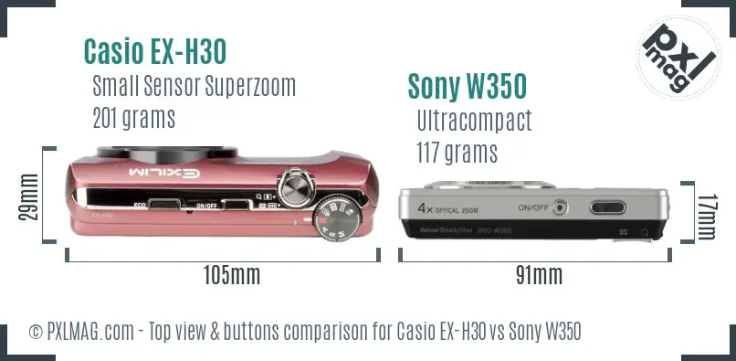 Casio EX-H30 vs Sony W350 top view buttons comparison