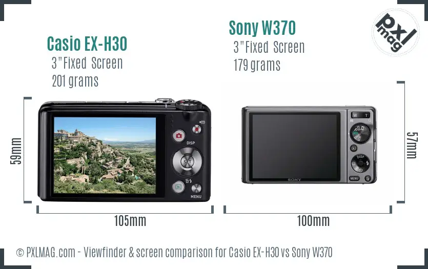 Casio EX-H30 vs Sony W370 Screen and Viewfinder comparison