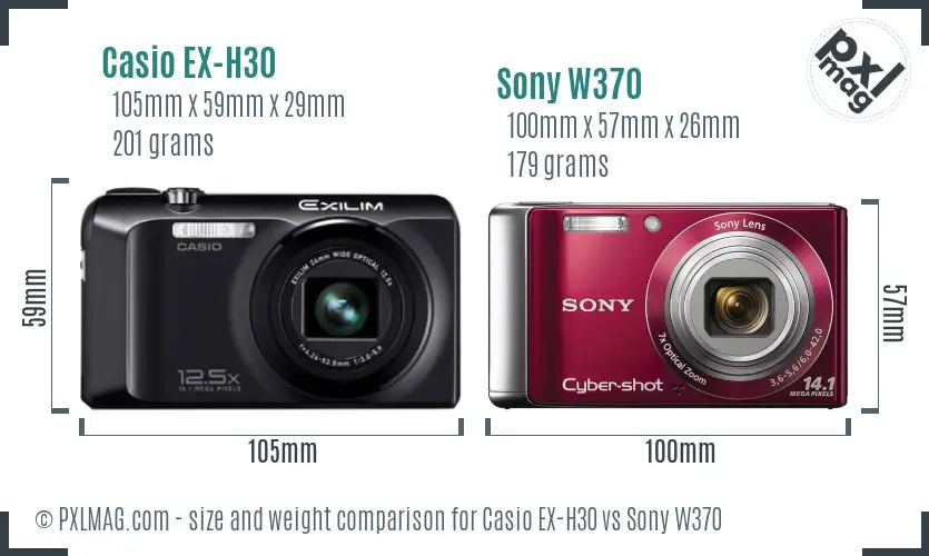 Casio EX-H30 vs Sony W370 size comparison