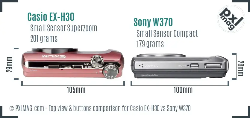 Casio EX-H30 vs Sony W370 top view buttons comparison