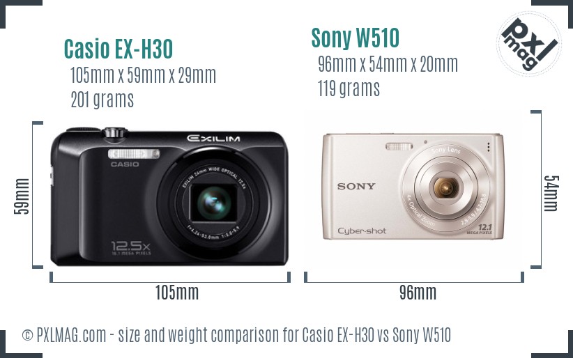 Casio EX-H30 vs Sony W510 size comparison