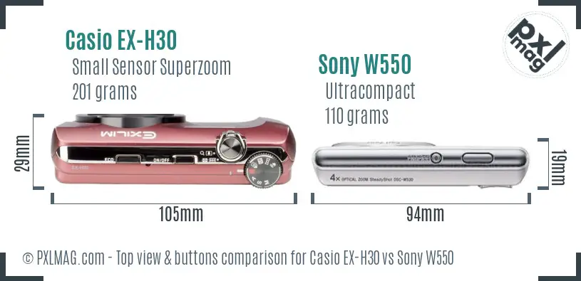 Casio EX-H30 vs Sony W550 top view buttons comparison