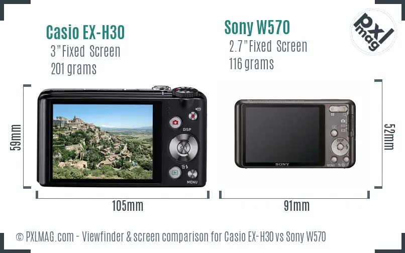 Casio EX-H30 vs Sony W570 Screen and Viewfinder comparison