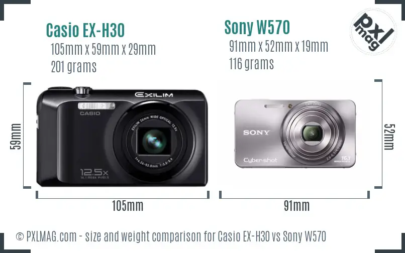 Casio EX-H30 vs Sony W570 size comparison