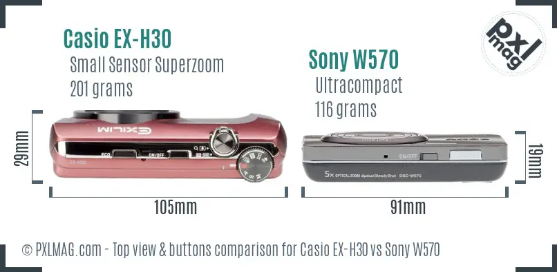 Casio EX-H30 vs Sony W570 top view buttons comparison