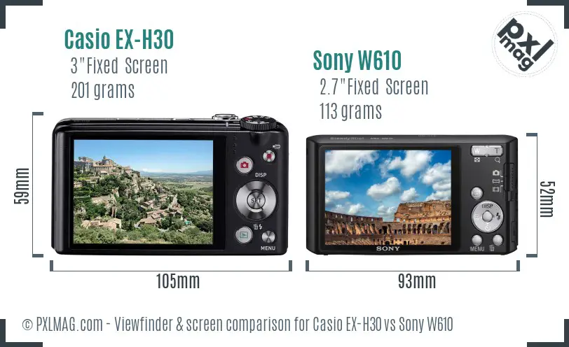 Casio EX-H30 vs Sony W610 Screen and Viewfinder comparison Casio EX-H30 vs Sony W610 Screen and Viewfinder comparison